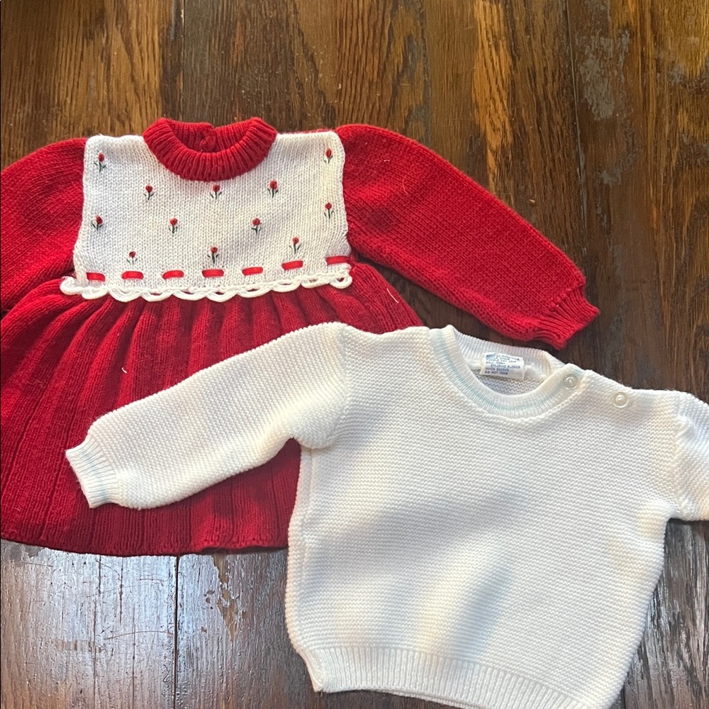 90s vintage Red and White Baby Sweater Set